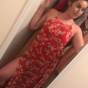 Red floral maxi dress